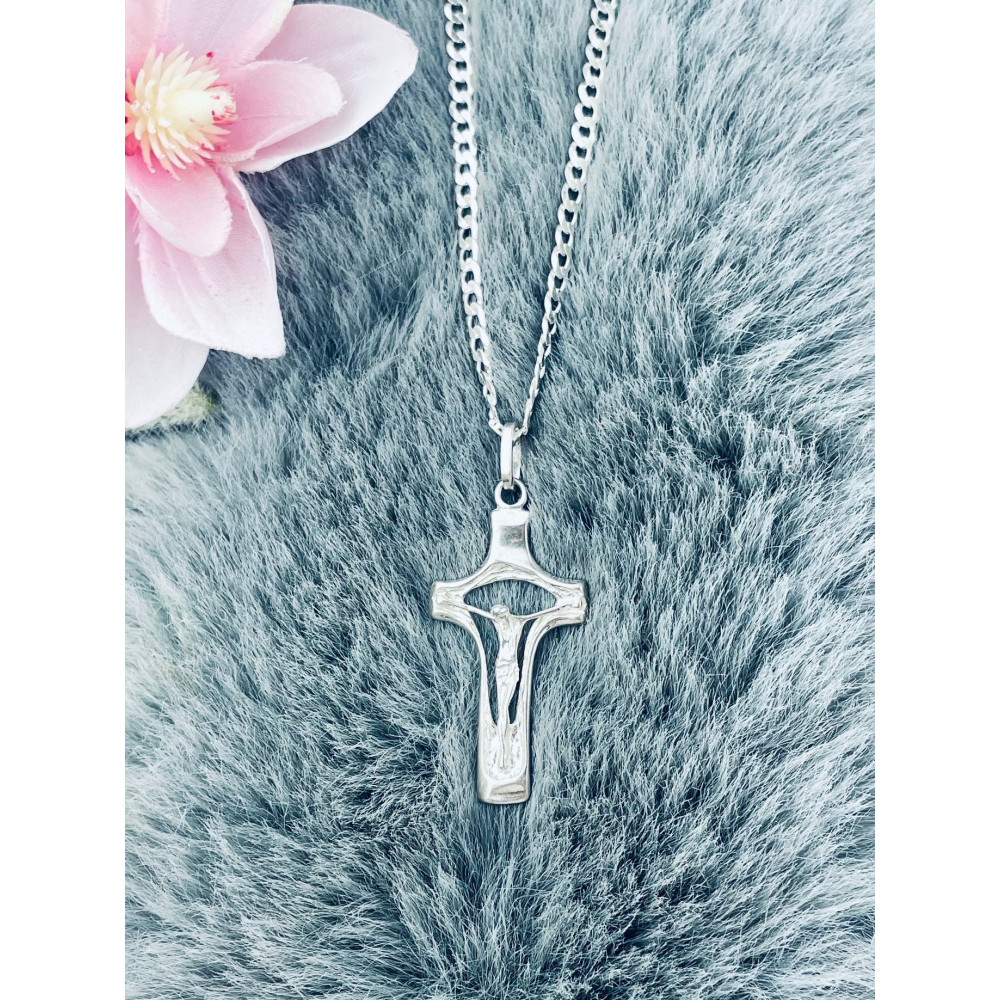 Silber Anhänger Kreuz mit Jesus Christus Erstkommunion Taufe