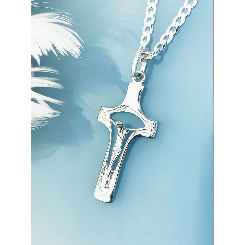 Silber Anhänger Kreuz mit Jesus Christus Erstkommunion Taufe