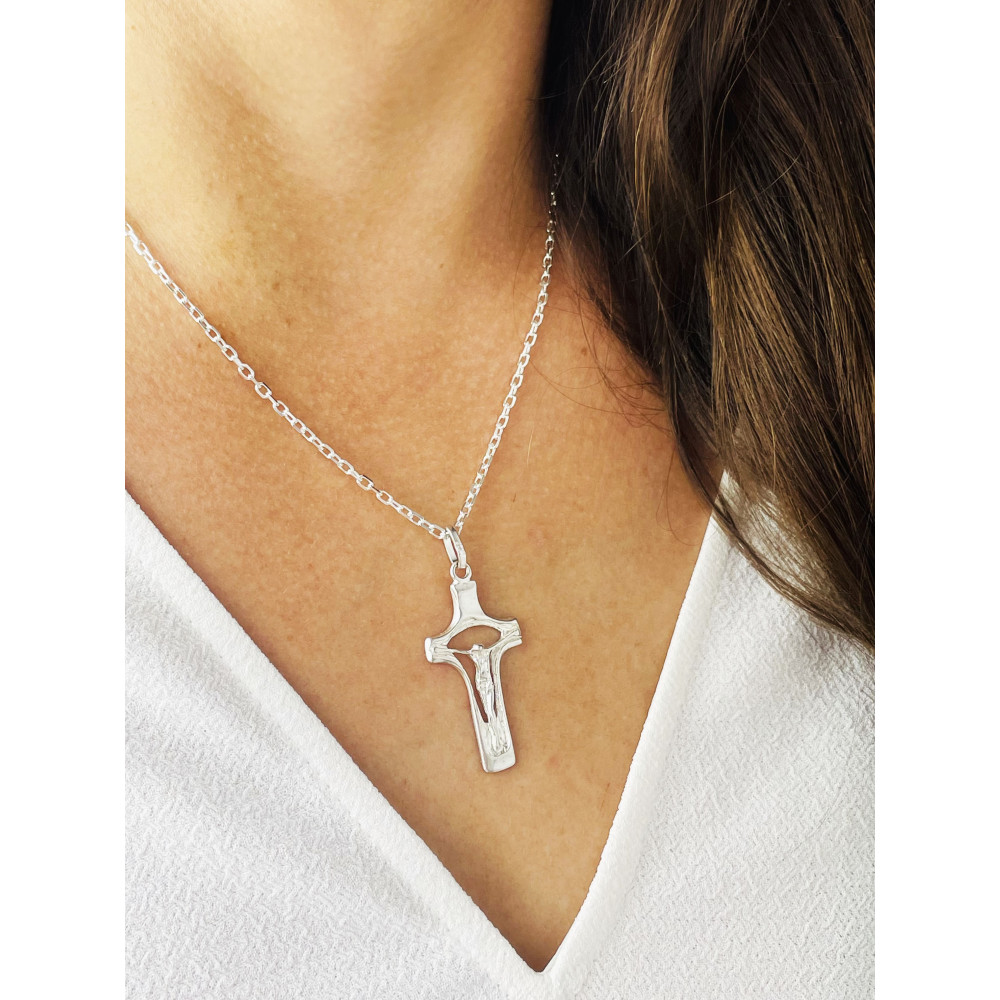 Silber Anhänger Kreuz mit Jesus Christus Erstkommunion Taufe