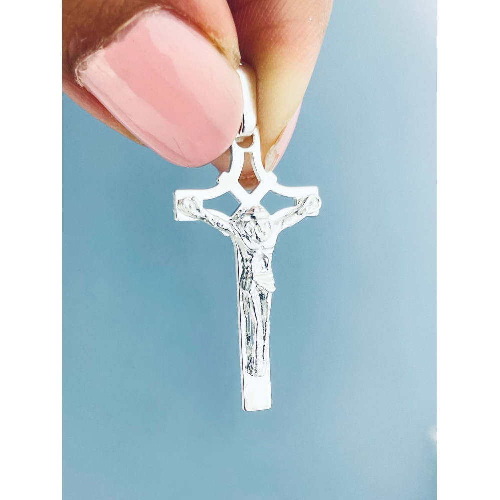 Silber Anhänger Kreuz mit Jesus Christus Erstkommunion Taufe