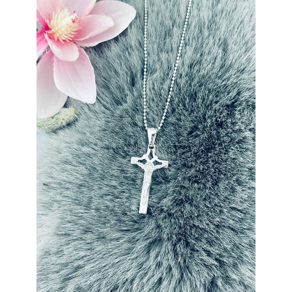 Silber Anhänger Kreuz mit Jesus Christus Erstkommunion Taufe