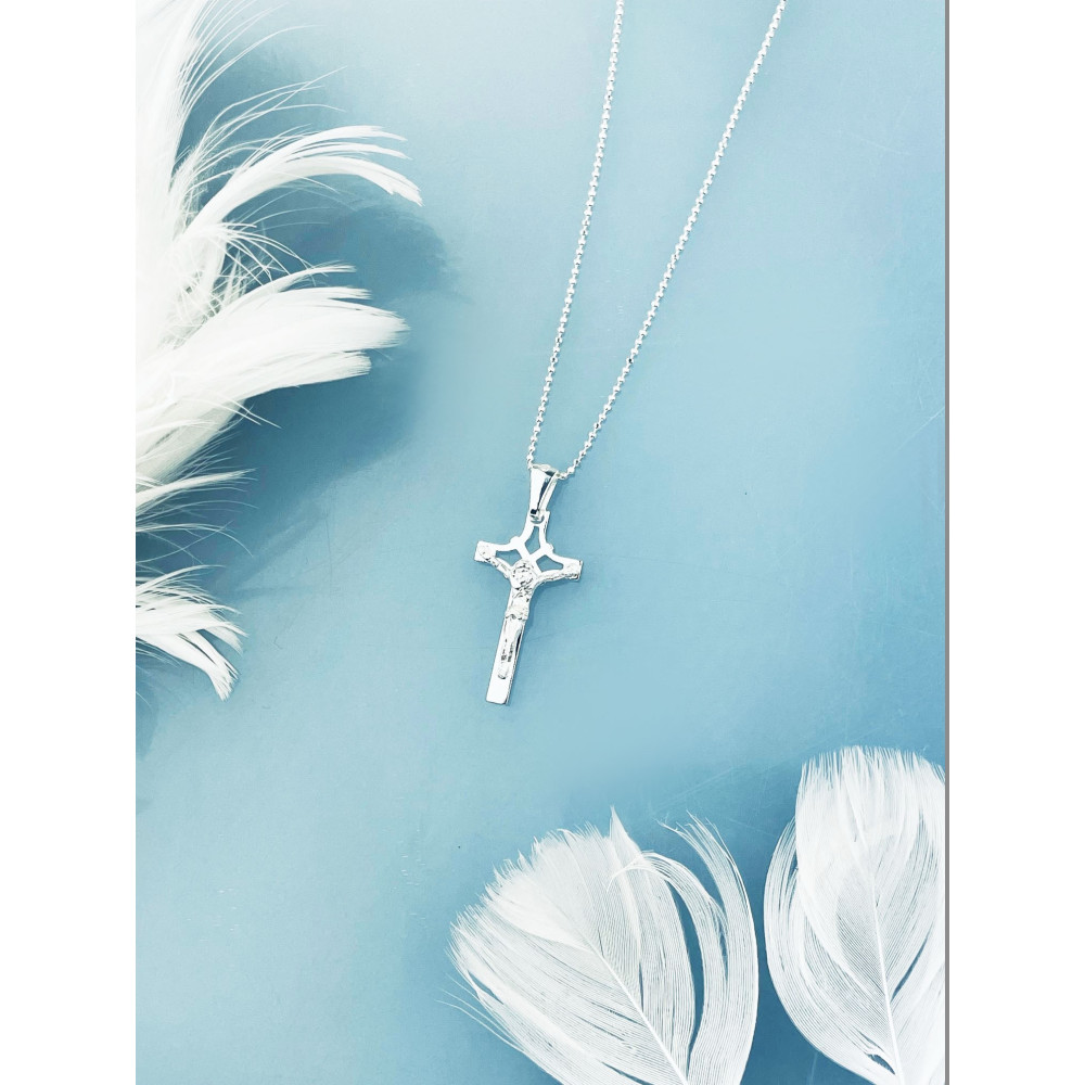 Silber Anhänger Kreuz mit Jesus Christus Erstkommunion Taufe