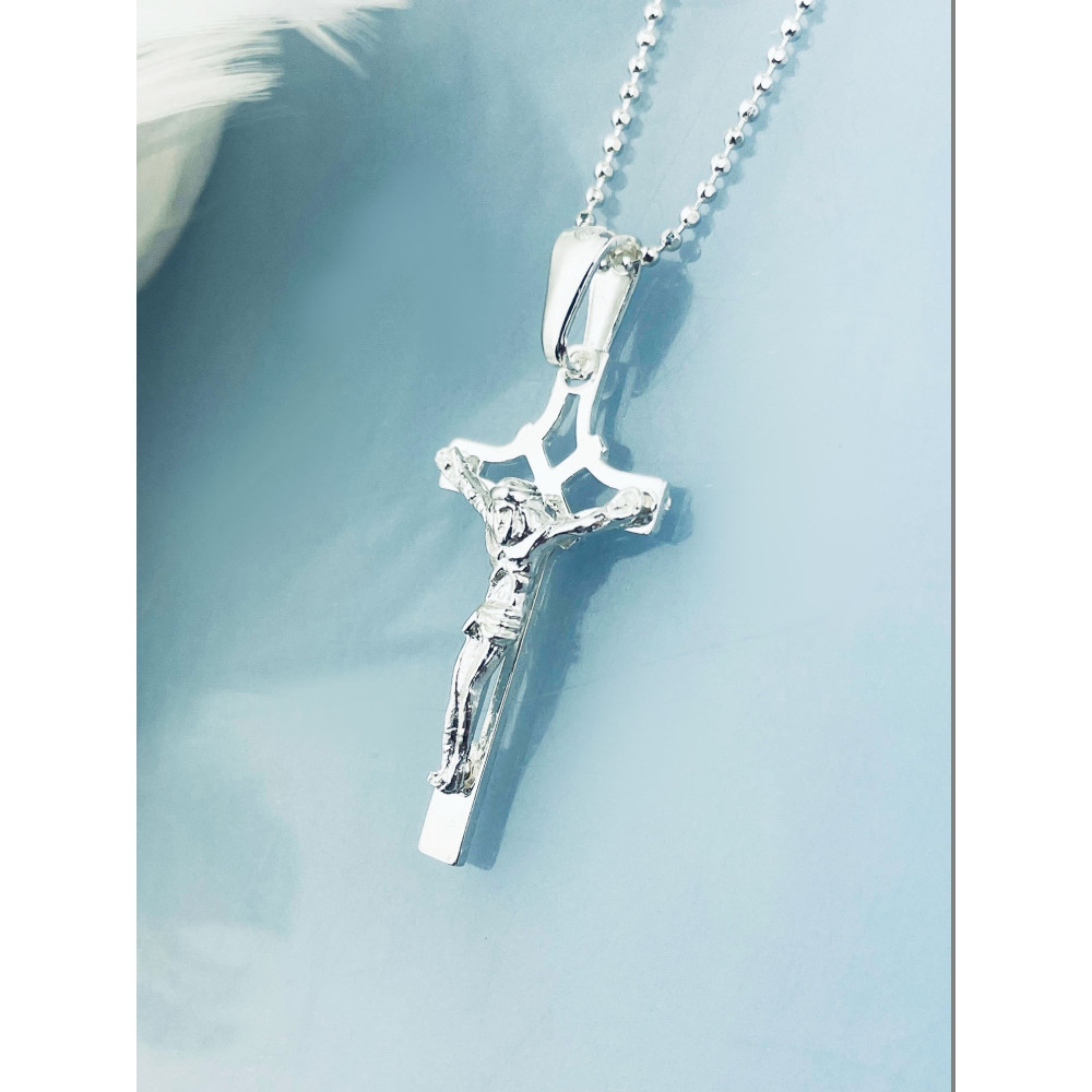 Silber Anhänger Kreuz mit Jesus Christus Erstkommunion Taufe