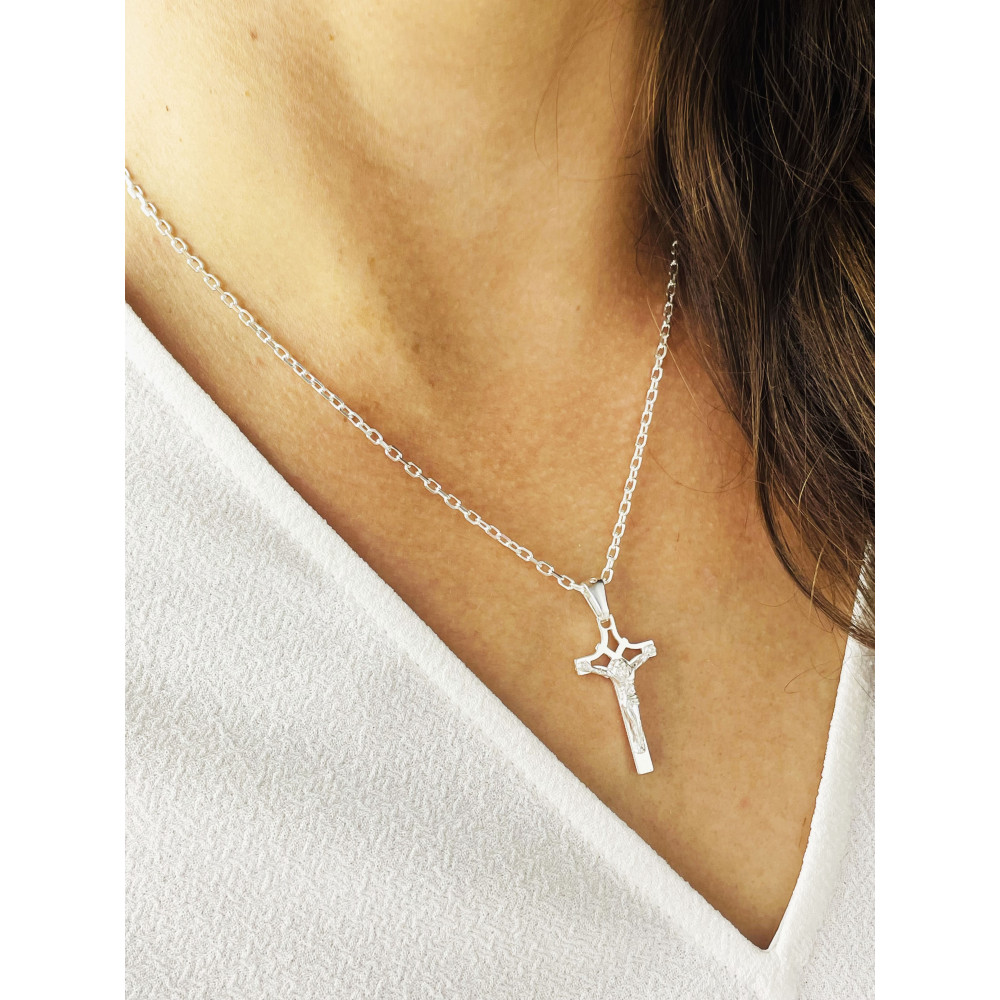 Silber Anhänger Kreuz mit Jesus Christus Erstkommunion Taufe