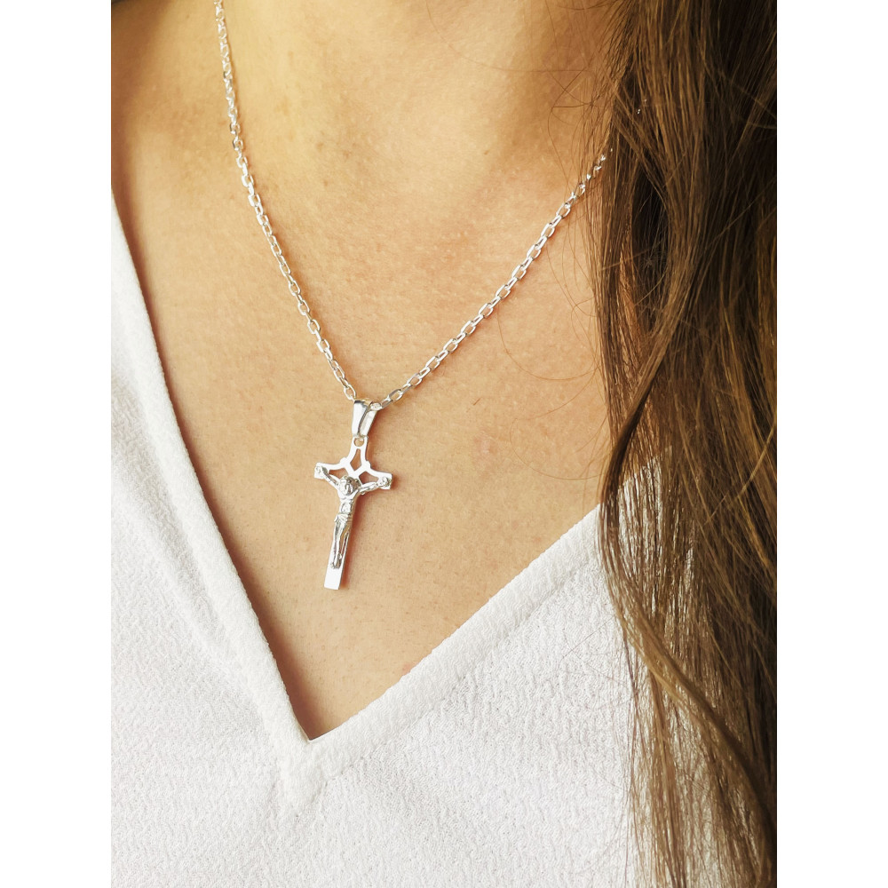 Silber Anhänger Kreuz mit Jesus Christus Erstkommunion Taufe