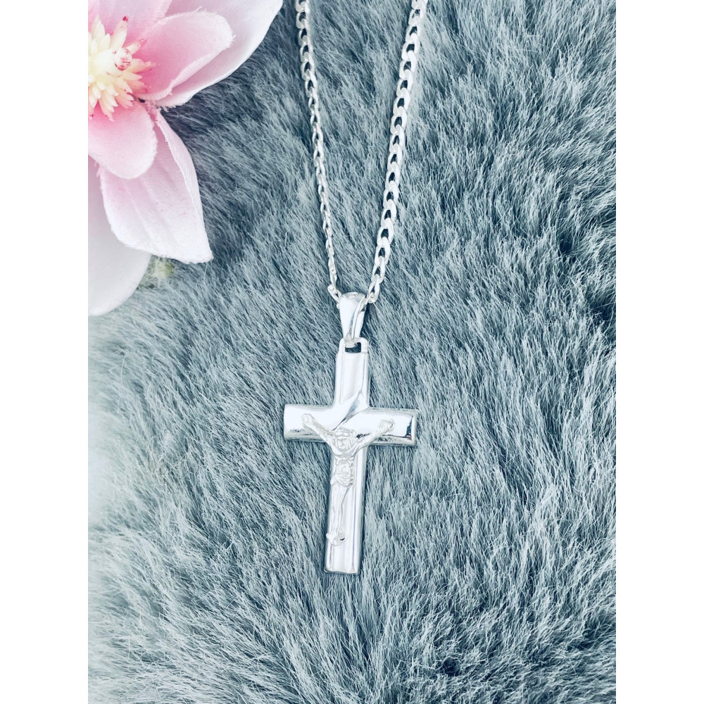 Silber Anhänger Kreuz mit Jesus Christus Erstkommunion Taufe