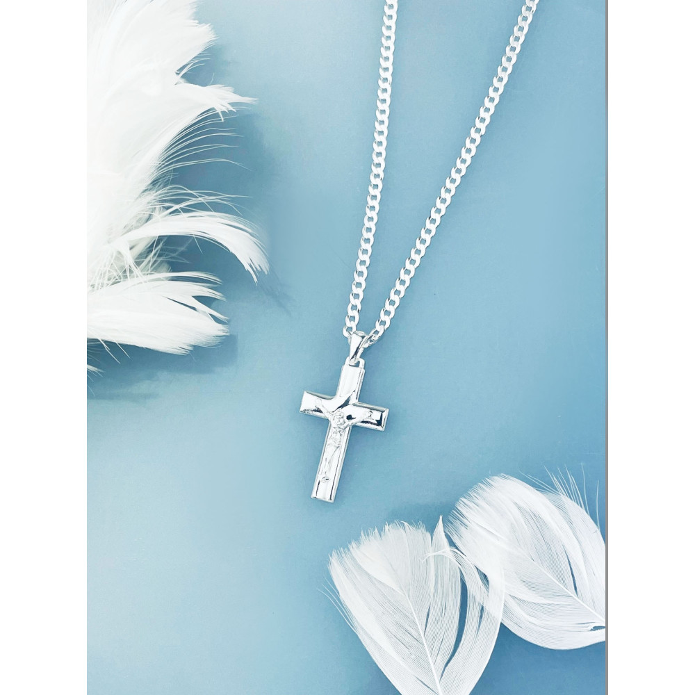 Silber Anhänger Kreuz mit Jesus Christus Erstkommunion Taufe