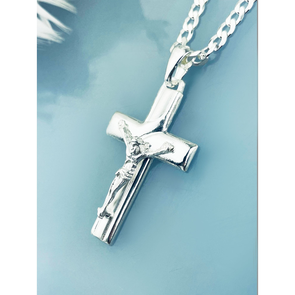 Silber Anhänger Kreuz mit Jesus Christus Erstkommunion Taufe