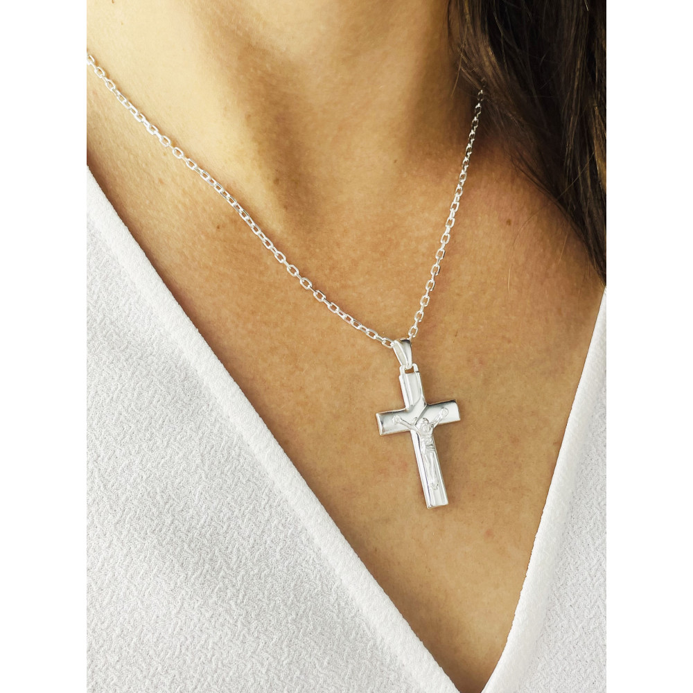 Silber Anhänger Kreuz mit Jesus Christus Erstkommunion Taufe