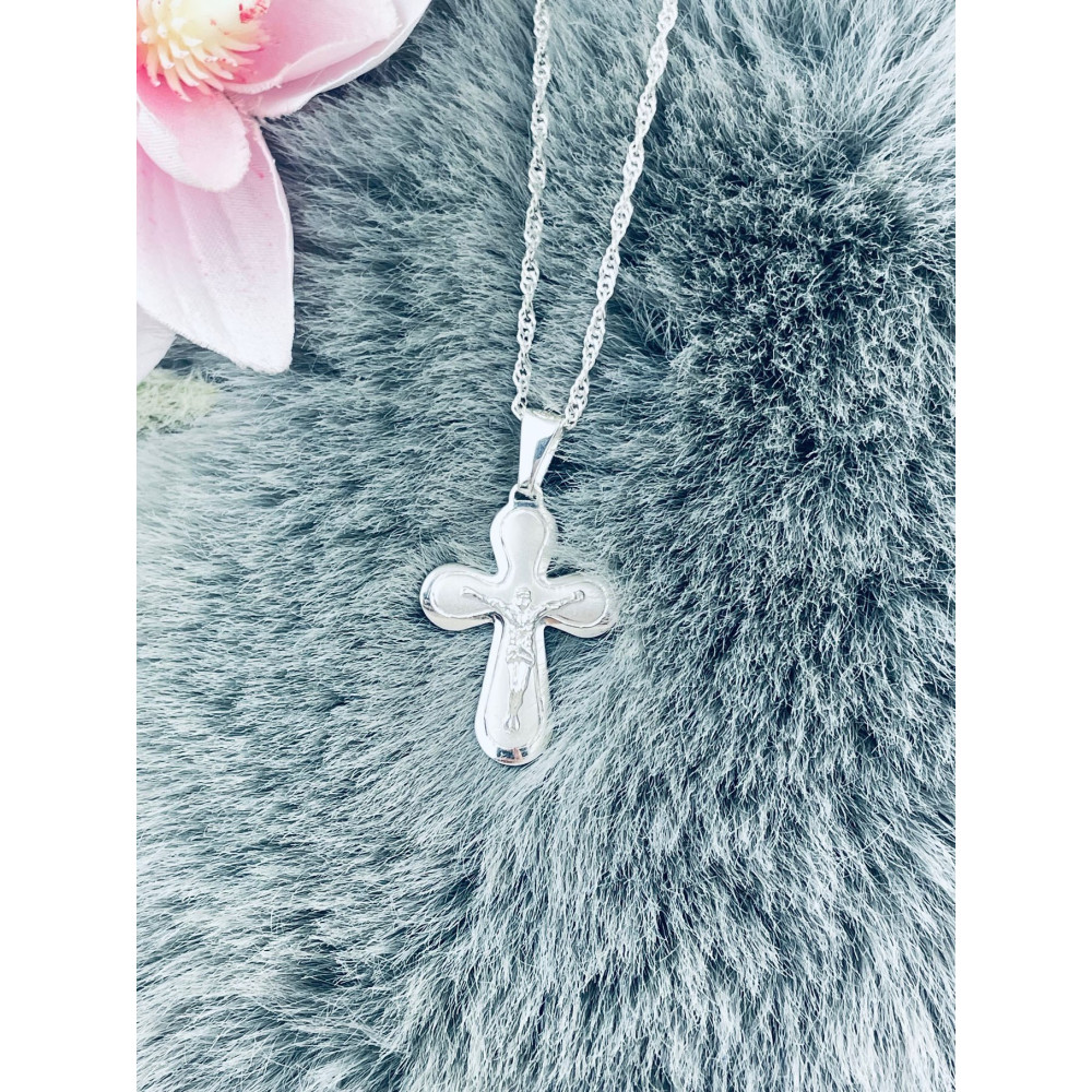Silber Anhänger Kreuz mit Jesus Christus Erstkommunion Taufe