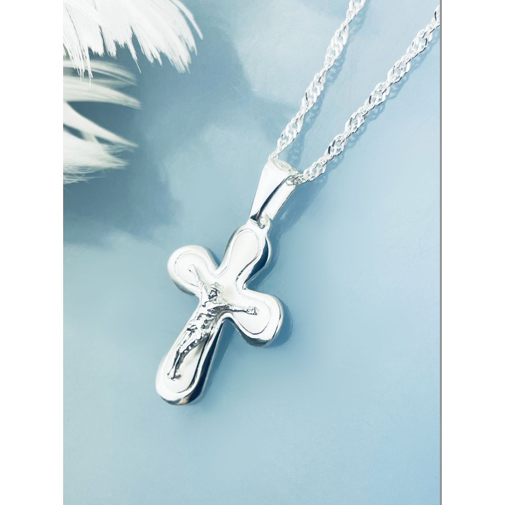 Silber Anhänger Kreuz mit Jesus Christus Erstkommunion Taufe