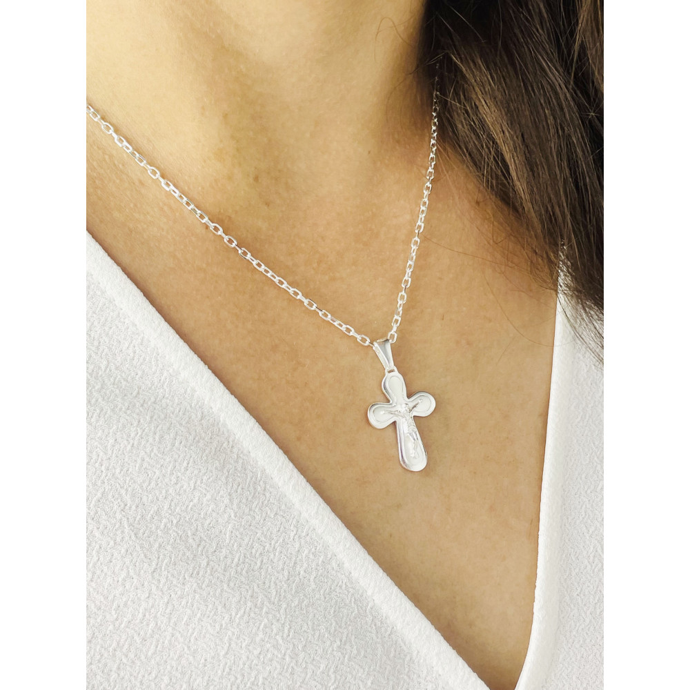 Silber Anhänger Kreuz mit Jesus Christus Erstkommunion Taufe