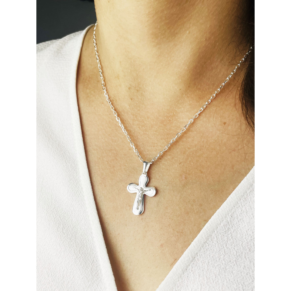Silber Anhänger Kreuz mit Jesus Christus Erstkommunion Taufe