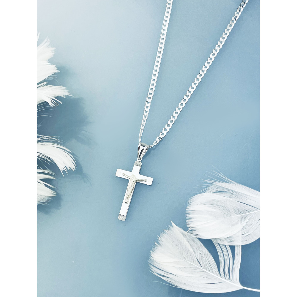 Silber Anhänger Kreuz mit Jesus Christus Erstkommunion Taufe