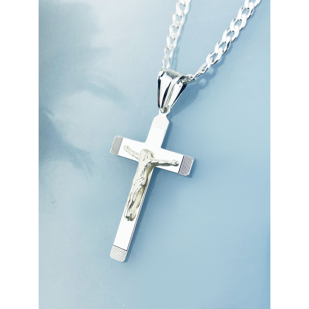 Silber Anhänger Kreuz mit Jesus Christus Erstkommunion Taufe