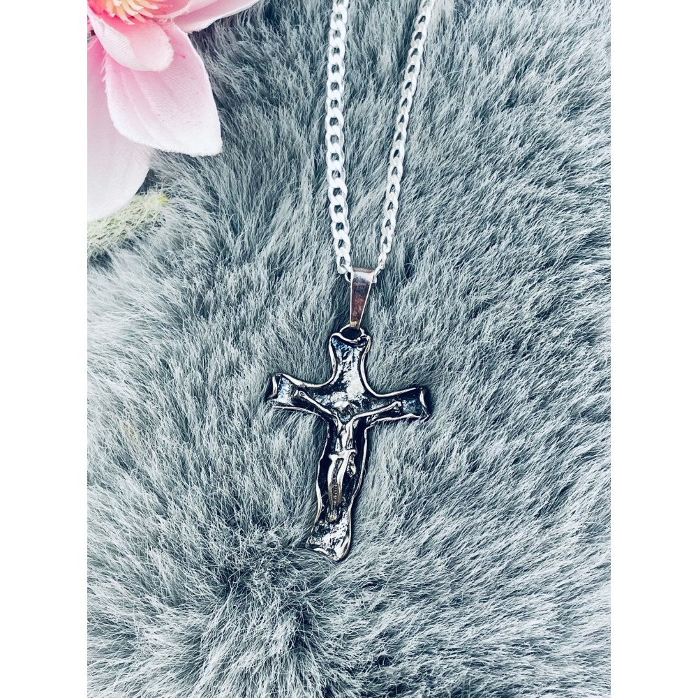 copy of Srebrny komplet naszyjnik łańcuszek rombo zawieszka Archanioł Michał