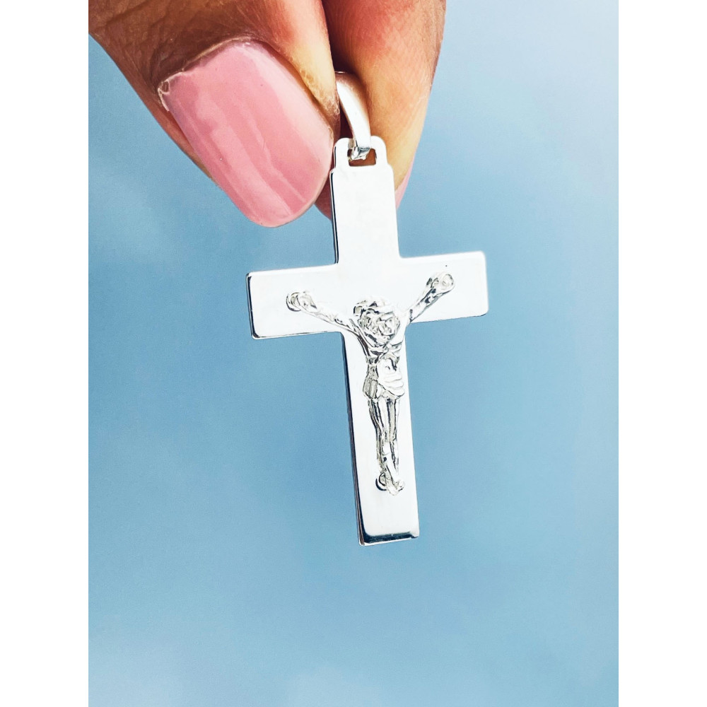 Silber Anhänger Kreuz mit Jesus Christus Erstkommunion Taufe