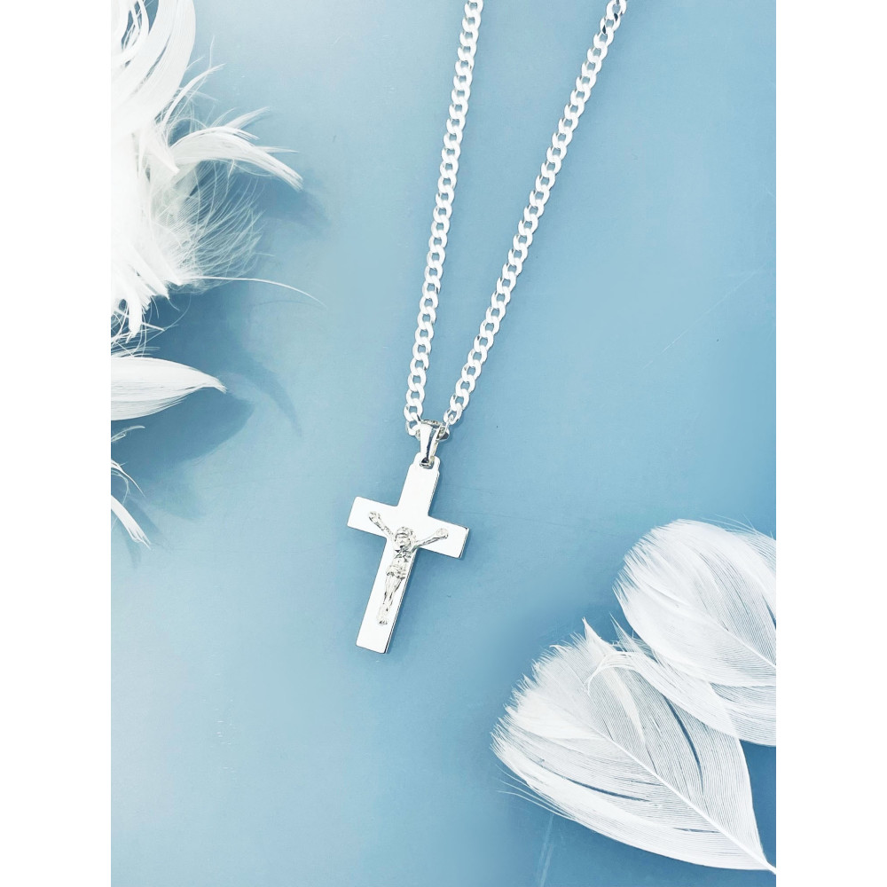 Silber Anhänger Kreuz mit Jesus Christus Erstkommunion Taufe