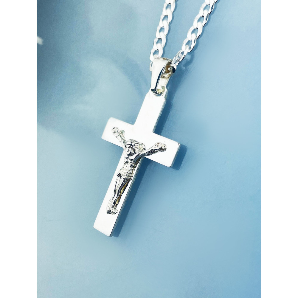 Silber Anhänger Kreuz mit Jesus Christus Erstkommunion Taufe