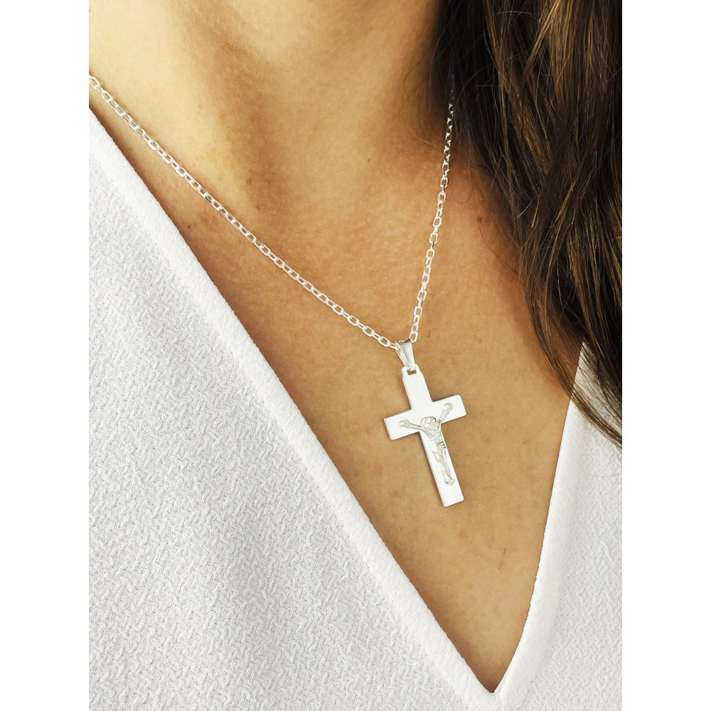 Silber Anhänger Kreuz mit Jesus Christus Erstkommunion Taufe