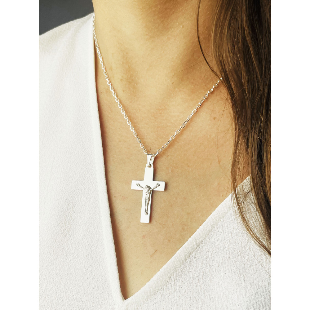 Silber Anhänger Kreuz mit Jesus Christus Erstkommunion Taufe