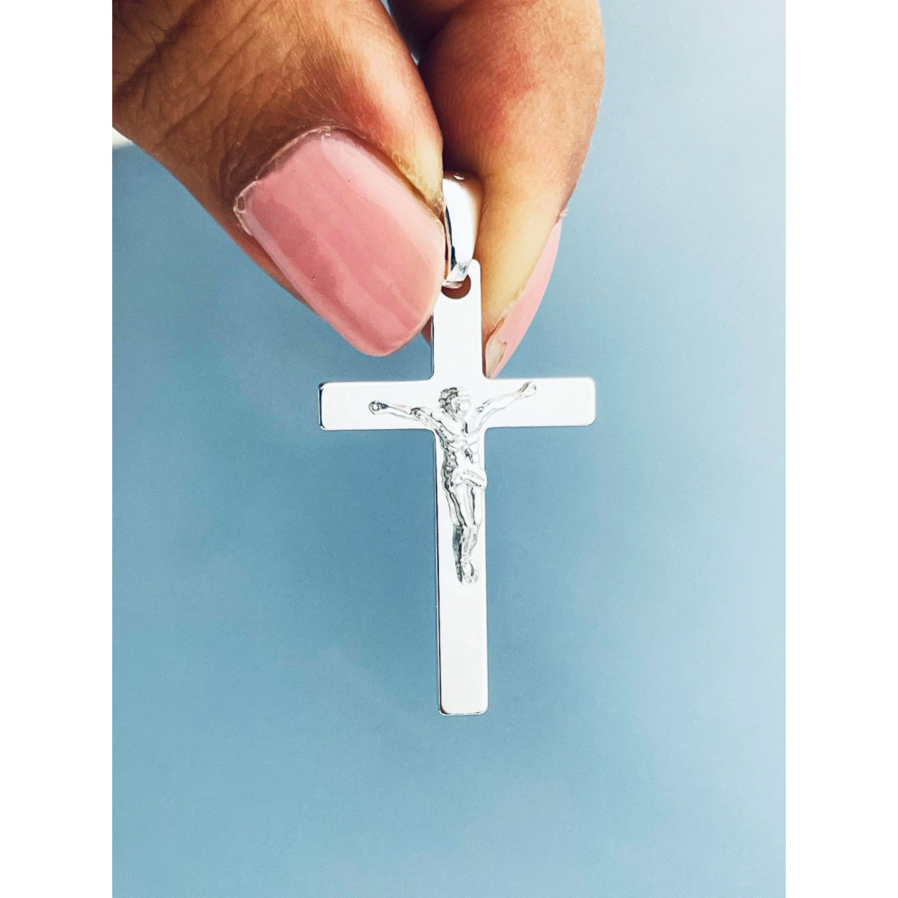 Silber Anhänger Kreuz mit Jesus Christus Erstkommunion Taufe