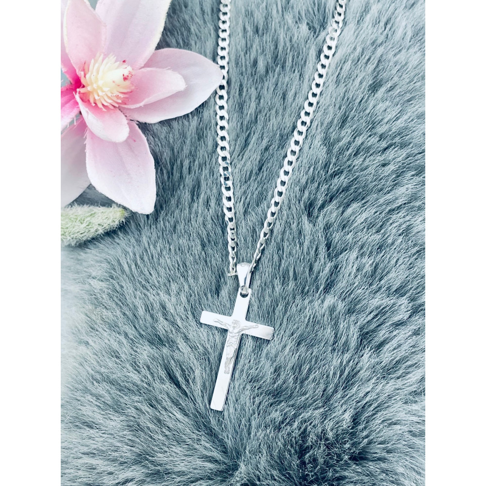 Silber Anhänger Kreuz mit Jesus Christus Erstkommunion Taufe