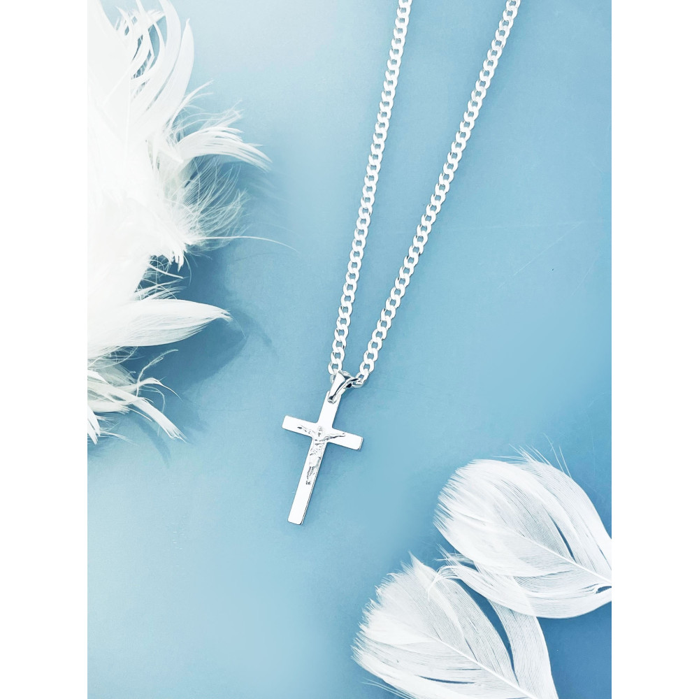 Silber Anhänger Kreuz mit Jesus Christus Erstkommunion Taufe