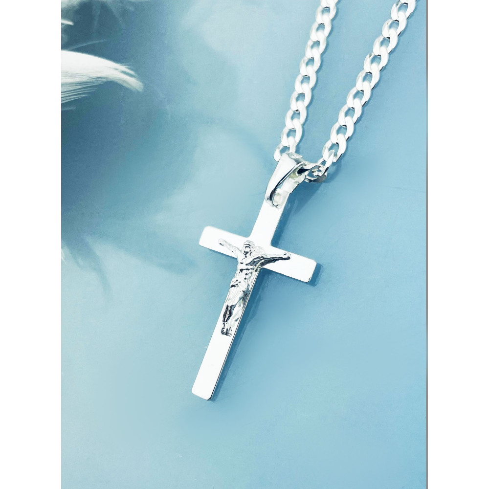 Silber Anhänger Kreuz mit Jesus Christus Erstkommunion Taufe