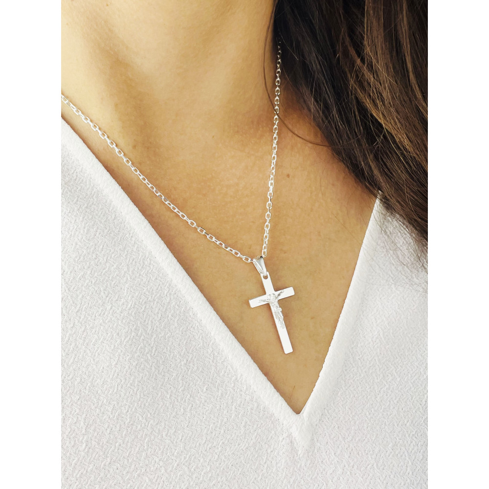 Silber Anhänger Kreuz mit Jesus Christus Erstkommunion Taufe