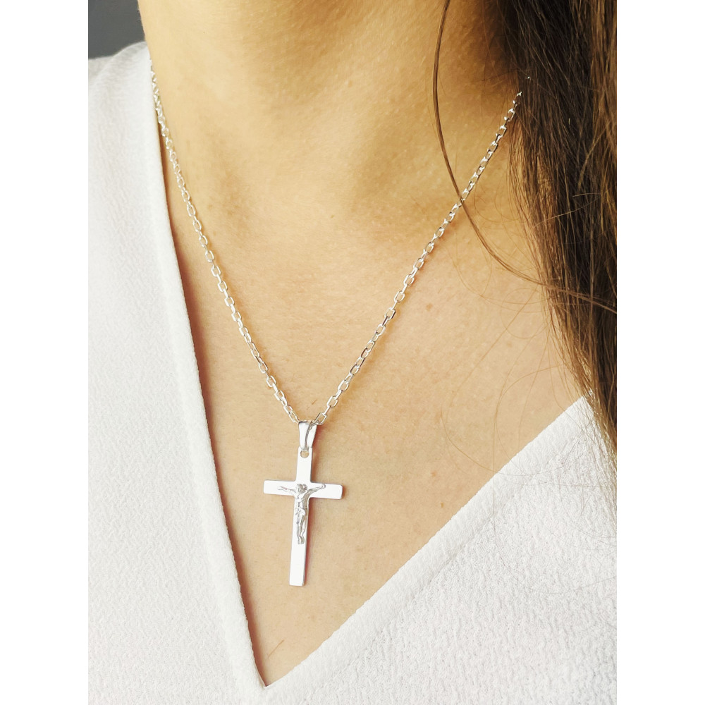 Silber Anhänger Kreuz mit Jesus Christus Erstkommunion Taufe