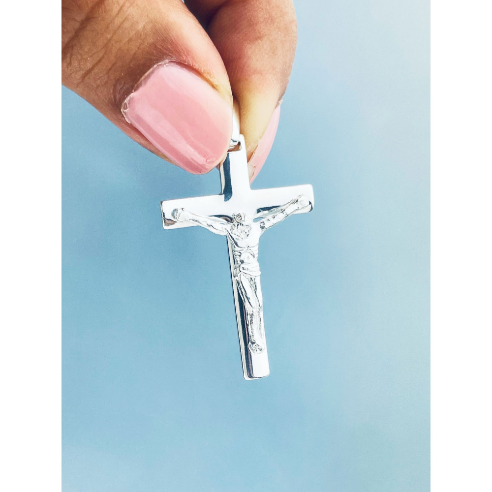 Silber Anhänger Kreuz mit Jesus Christus Erstkommunion Taufe