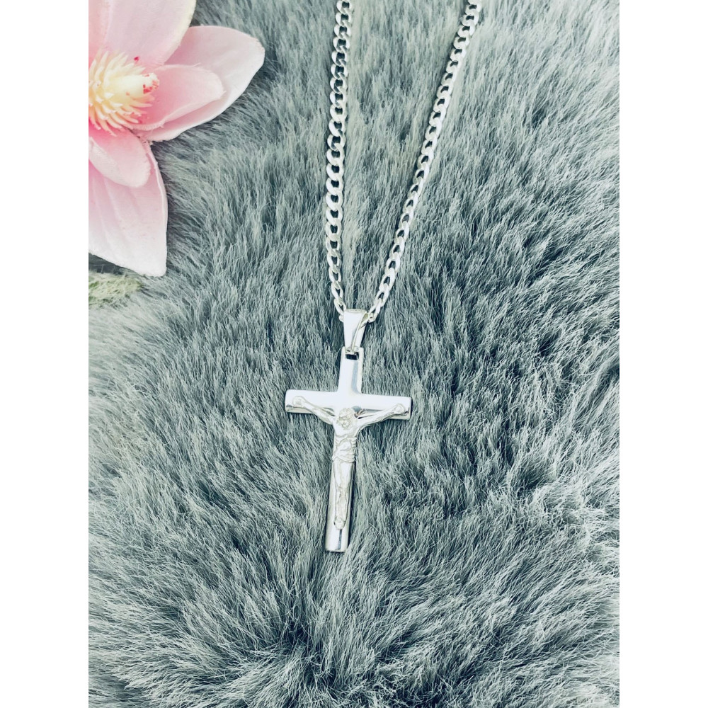 Silber Anhänger Kreuz mit Jesus Christus Erstkommunion Taufe