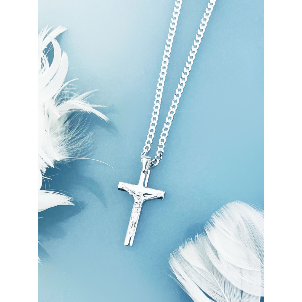 Silber Anhänger Kreuz mit Jesus Christus Erstkommunion Taufe