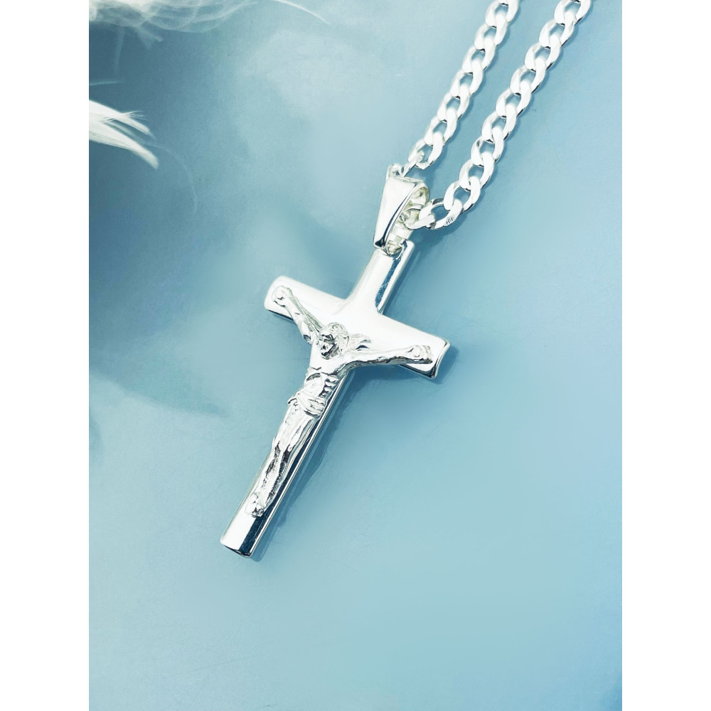 Silber Anhänger Kreuz mit Jesus Christus Erstkommunion Taufe