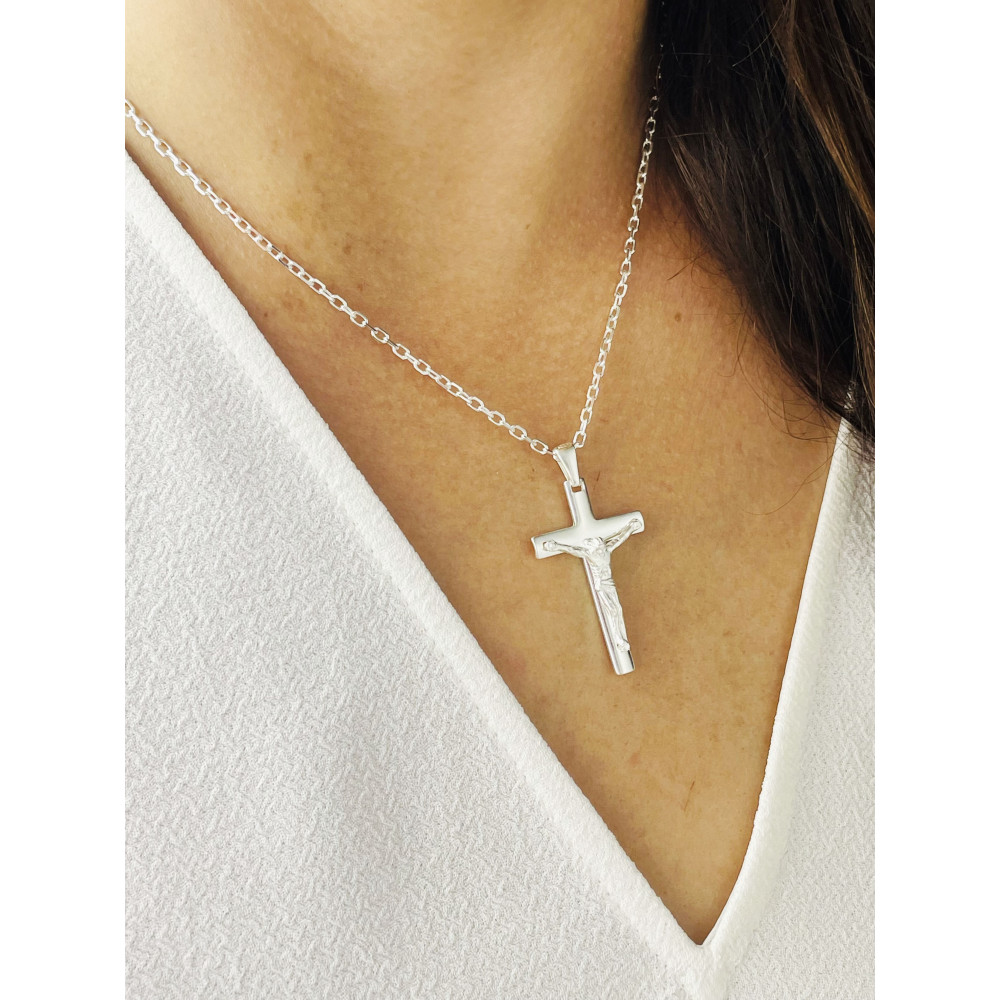 Silber Anhänger Kreuz mit Jesus Christus Erstkommunion Taufe