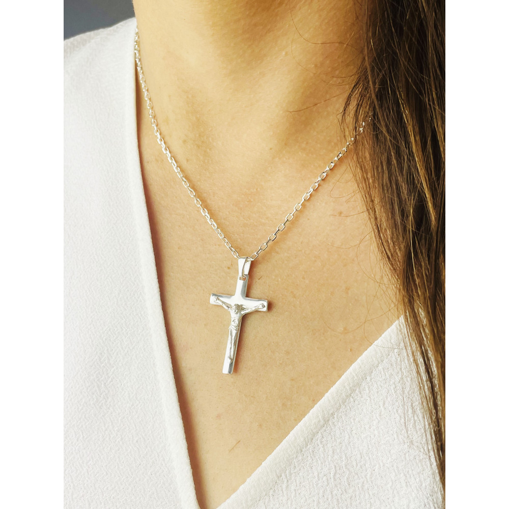 Silber Anhänger Kreuz mit Jesus Christus Erstkommunion Taufe