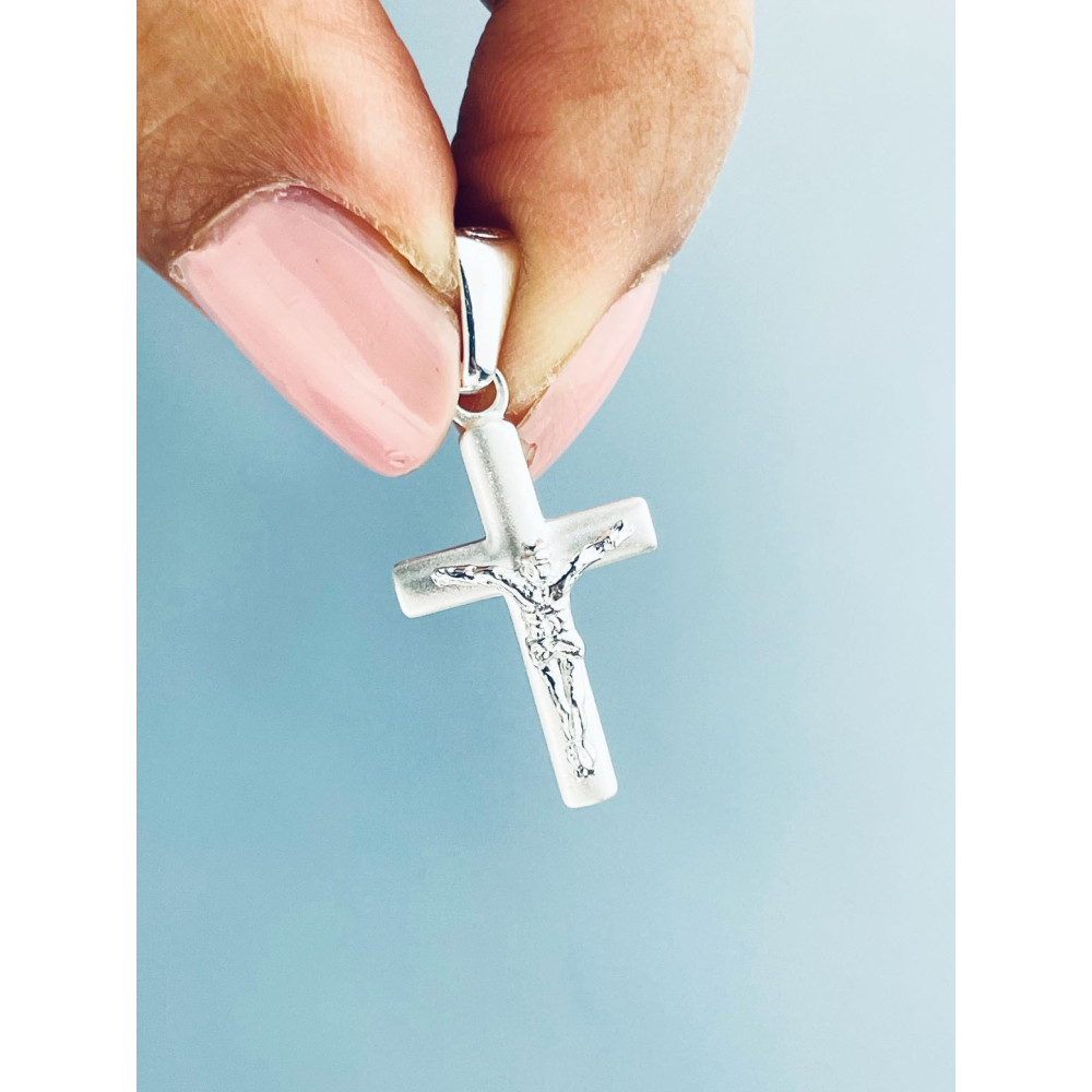 Silber Anhänger Kreuz mit Jesus Christus Erstkommunion Taufe