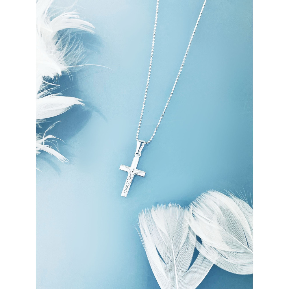 Silber Anhänger Kreuz mit Jesus Christus Erstkommunion Taufe