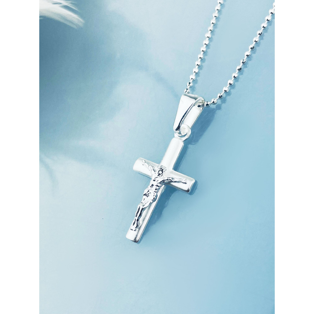 Silber Anhänger Kreuz mit Jesus Christus Erstkommunion Taufe