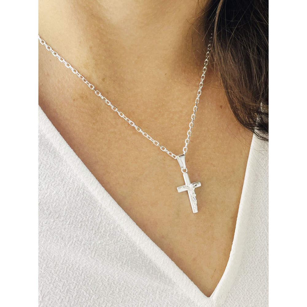 Silber Anhänger Kreuz mit Jesus Christus Erstkommunion Taufe