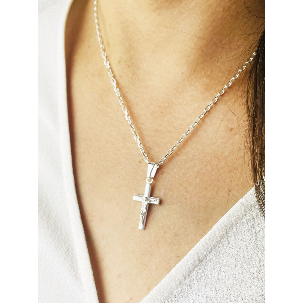 Silber Anhänger Kreuz mit Jesus Christus Erstkommunion Taufe