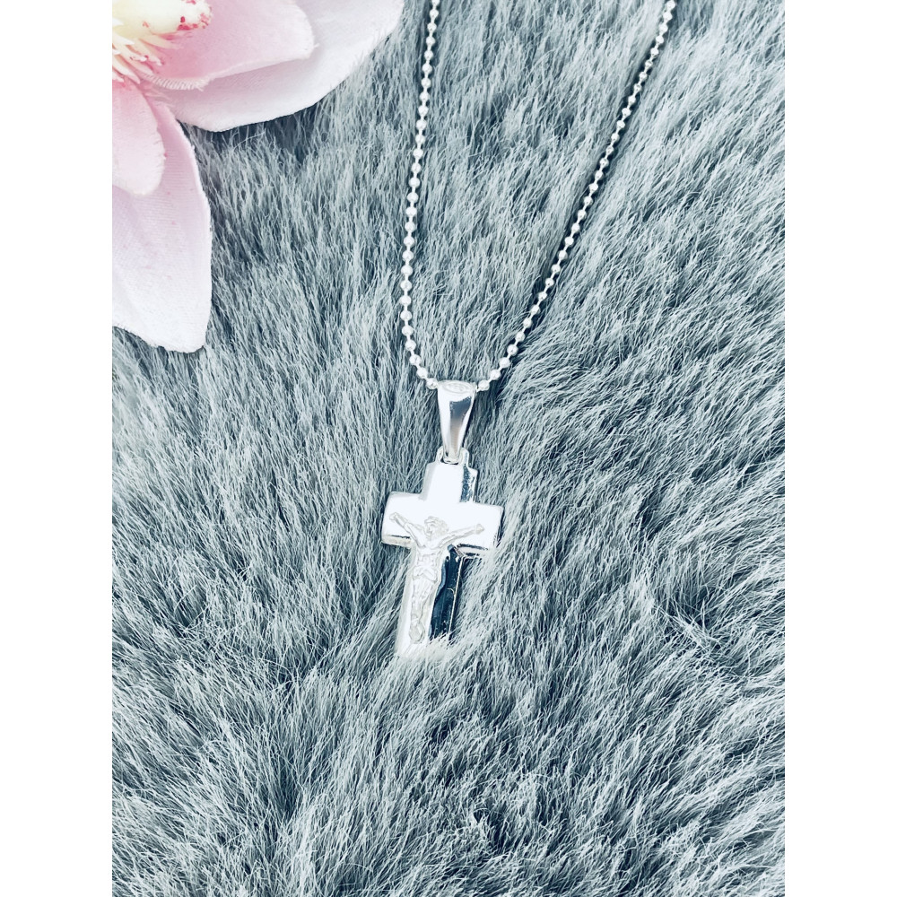 Silber Anhänger Kreuz mit Jesus Christus Erstkommunion Taufe