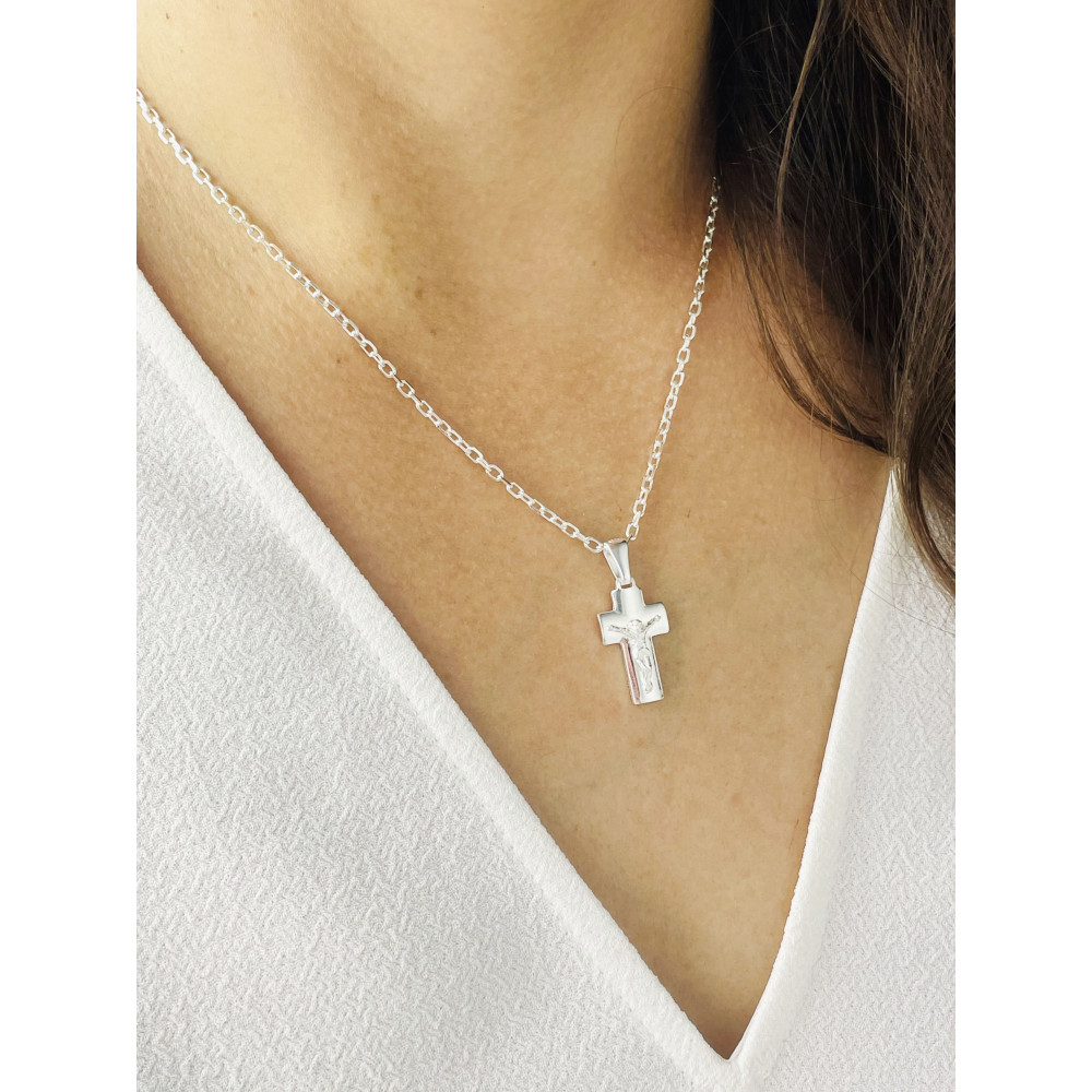 Silber Anhänger Kreuz mit Jesus Christus Erstkommunion Taufe