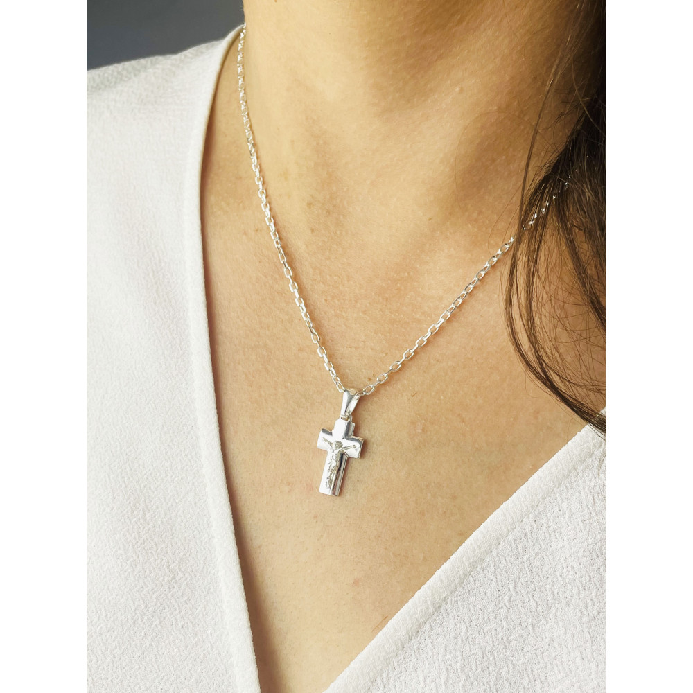 Silber Anhänger Kreuz mit Jesus Christus Erstkommunion Taufe