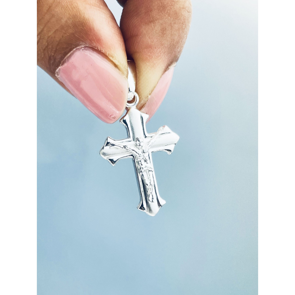 Silber Anhänger Kreuz mit Jesus Christus Erstkommunion Taufe