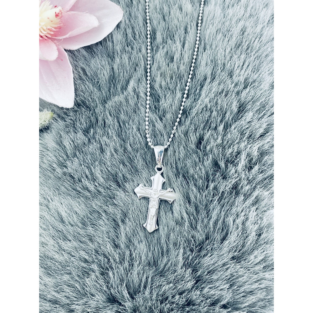 Silber Anhänger Kreuz mit Jesus Christus Erstkommunion Taufe