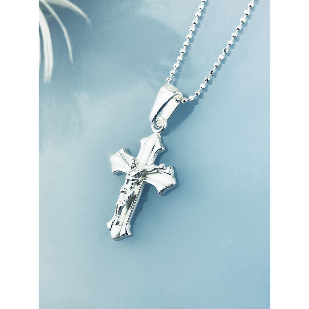 Silber Anhänger Kreuz mit Jesus Christus Erstkommunion Taufe