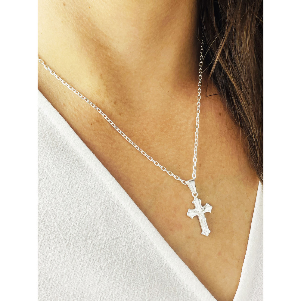 Silber Anhänger Kreuz mit Jesus Christus Erstkommunion Taufe