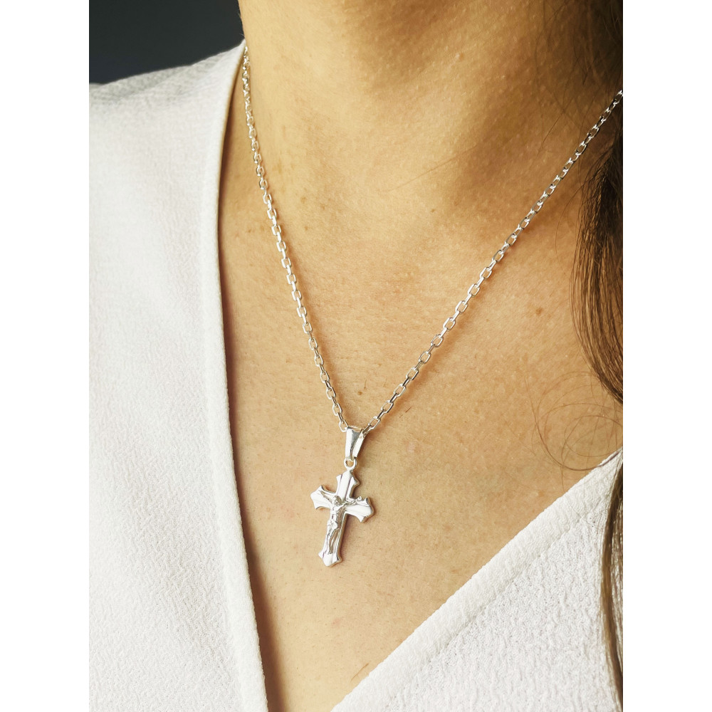 Silber Anhänger Kreuz mit Jesus Christus Erstkommunion Taufe